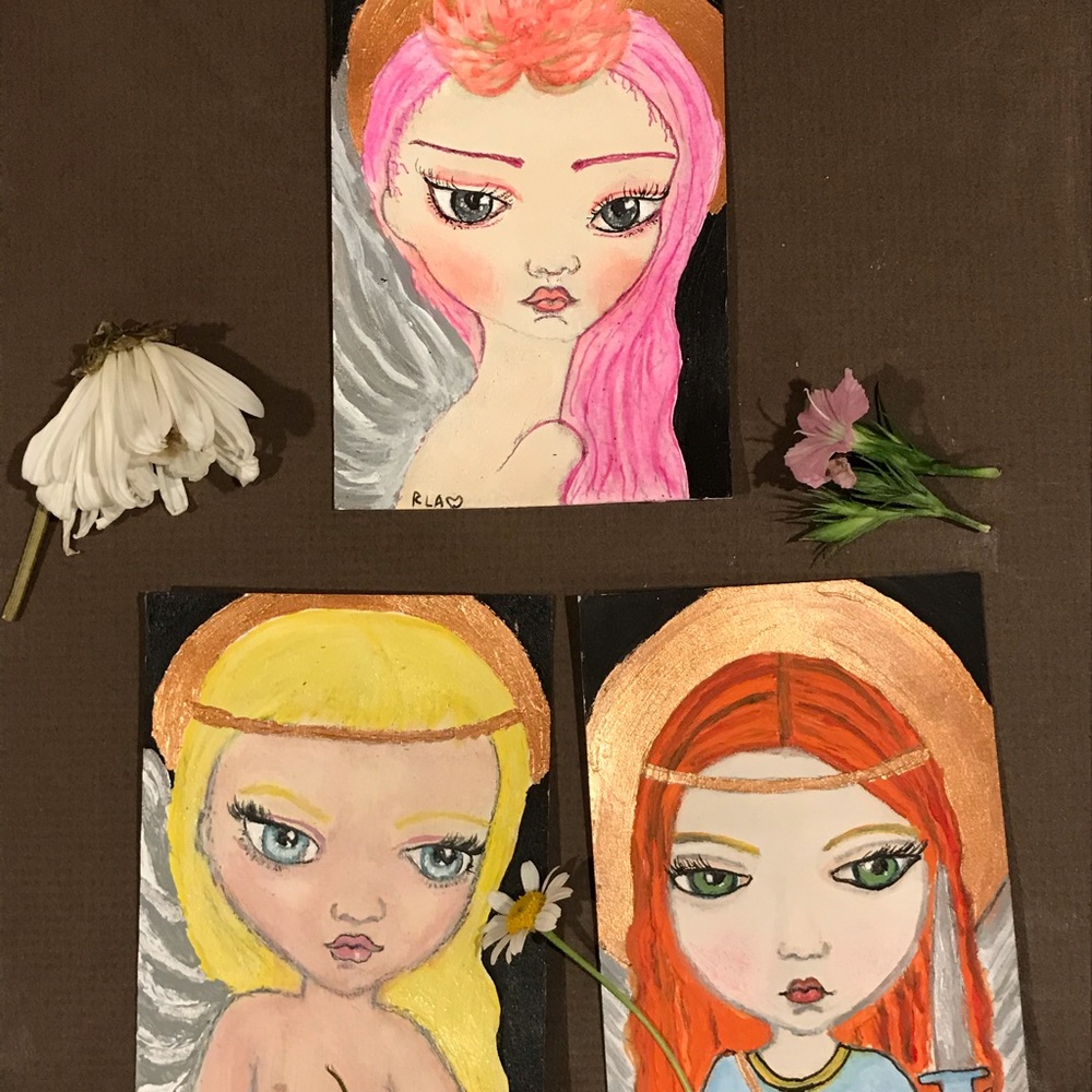 3 Original paintings Aceo 2.5”x3.5” angels